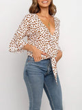 Fashion V-neck Flared Sleeve Knotted Top