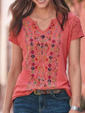 Fashion V-neck Stitching Short-sleeved T-shirt