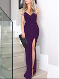 Hot-Stamped Slit V-Neck Sleeveless Dress