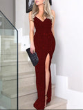 Hot-Stamped Slit V-Neck Sleeveless Dress
