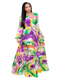 Chiffon Floral Printed V Neck Wrap Boho Maxi Dresses