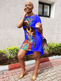 Casual Short Sleeve Tunic African Print Mini Dress