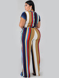 Plus Size 2 Piece Stripes Crop Top + Long Pants Sets