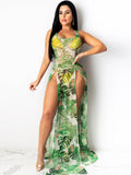 Floral Print Mesh Split Maxi Dresses Cover up