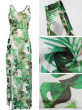 Floral Print Mesh Split Maxi Dresses Cover up