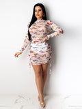 Sheer Mesh Butterfly Print Bodycon Mini Dresses
