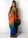 Spaghetti Strap Boho Gradient Leoaprd Print Sundress