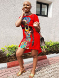 Casual Short Sleeve Tunic African Print Mini Dress
