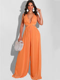 Spaghetti Strap Chiffon Backless Wide Leg Jumpsuits