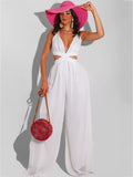 Spaghetti Strap Chiffon Backless Wide Leg Jumpsuits