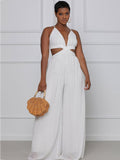 Spaghetti Strap Chiffon Backless Wide Leg Jumpsuits