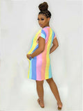 Short Sleeve Multicolor Rainbow Stripe Bodycon Dresses
