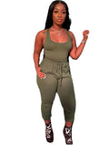 2 Piece Sleeveless Solid Color Tank Tops+Pants Sets