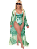 2 Piece Money Print Jumpsuit + Bikini Cover Up