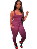 2 Piece Sleeveless Solid Color Tank Tops+Pants Sets