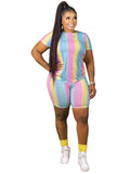 Plus Size 2 Piece Tie Dyed Tops+Bodycon Shorts Sets