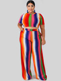 Plus Size 2 Piece Stripes Crop Top + Long Pants Sets