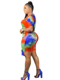 Plus Size 2 Piece Tie Dyed Tops+Bodycon Shorts Sets