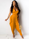 Strap Halter V Neck Backless Solid Color Harem Jumpsuits