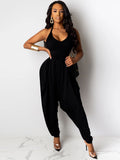 Strap Halter V Neck Backless Solid Color Harem Jumpsuits