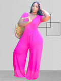 Plus Size Short Sleeve Wide Leg Pant Jumpsuit