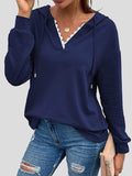 Casual Lace V-Neck Long Sleeve Hoodie