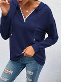 Casual Lace V-Neck Long Sleeve Hoodie