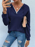 Casual Lace V-Neck Long Sleeve Hoodie