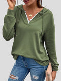 Casual Lace V-Neck Long Sleeve Hoodie