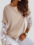 Casual Stitching Lace Long Sleeve T-Shirts