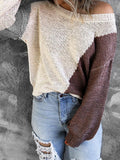 Irregular Color Matching Off-Shoulder Sweater