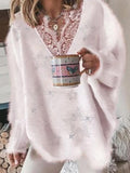 Lace V-Neck Long Sleeve Sweater