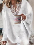 Lace V-Neck Long Sleeve Sweater