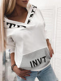 Loose Letter Print V-Neck Long Sleeve Hoodies