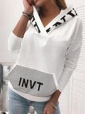 Loose Letter Print V-Neck Long Sleeve Hoodies