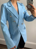 Slim Buttoned Solid Mid-Length Blazer