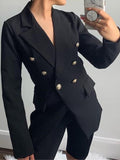 Slim Buttoned Solid Mid-Length Blazer