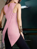 Irregular Cross Back Slim Solid Round Neck Sleeveless Tank Top