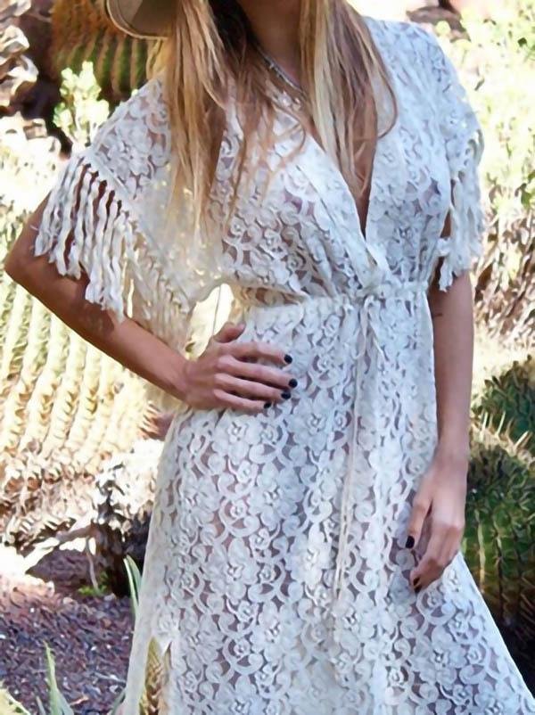 Lace Solid Color V-neck Dress