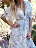 Lace Solid Color V-neck Dress