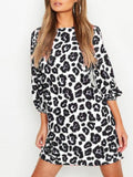 Leopard Print Long Sleeve Casual Dress