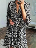 Leopard Print Long Sleeve Casual Dress