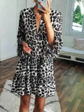 Leopard Print Long Sleeve Casual Dress