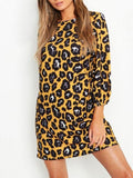 Leopard Print Long Sleeve Casual Dress