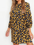 Leopard Print Long Sleeve Casual Dress