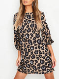 Leopard Print Long Sleeve Casual Dress