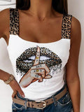 Lips Finger Cartoon Print Casual Tank Tops