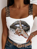 Lips Finger Cartoon Print Casual Tank Tops