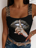 Lips Finger Cartoon Print Casual Tank Tops