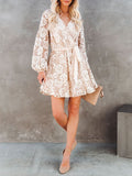 Long Sleeve Lace Printed Bohemian Ruffle Dress